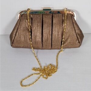 01400 Jessica McClintock coated metallic bronze convertible clutch evening bag